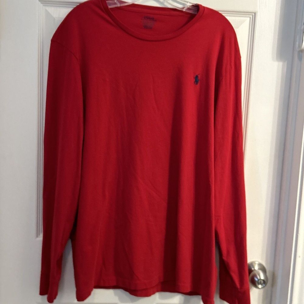 Polo Ralph Lauren Shirt Mens XL Extra Large Red‎ Long Sleeve Cotton Crew Neck